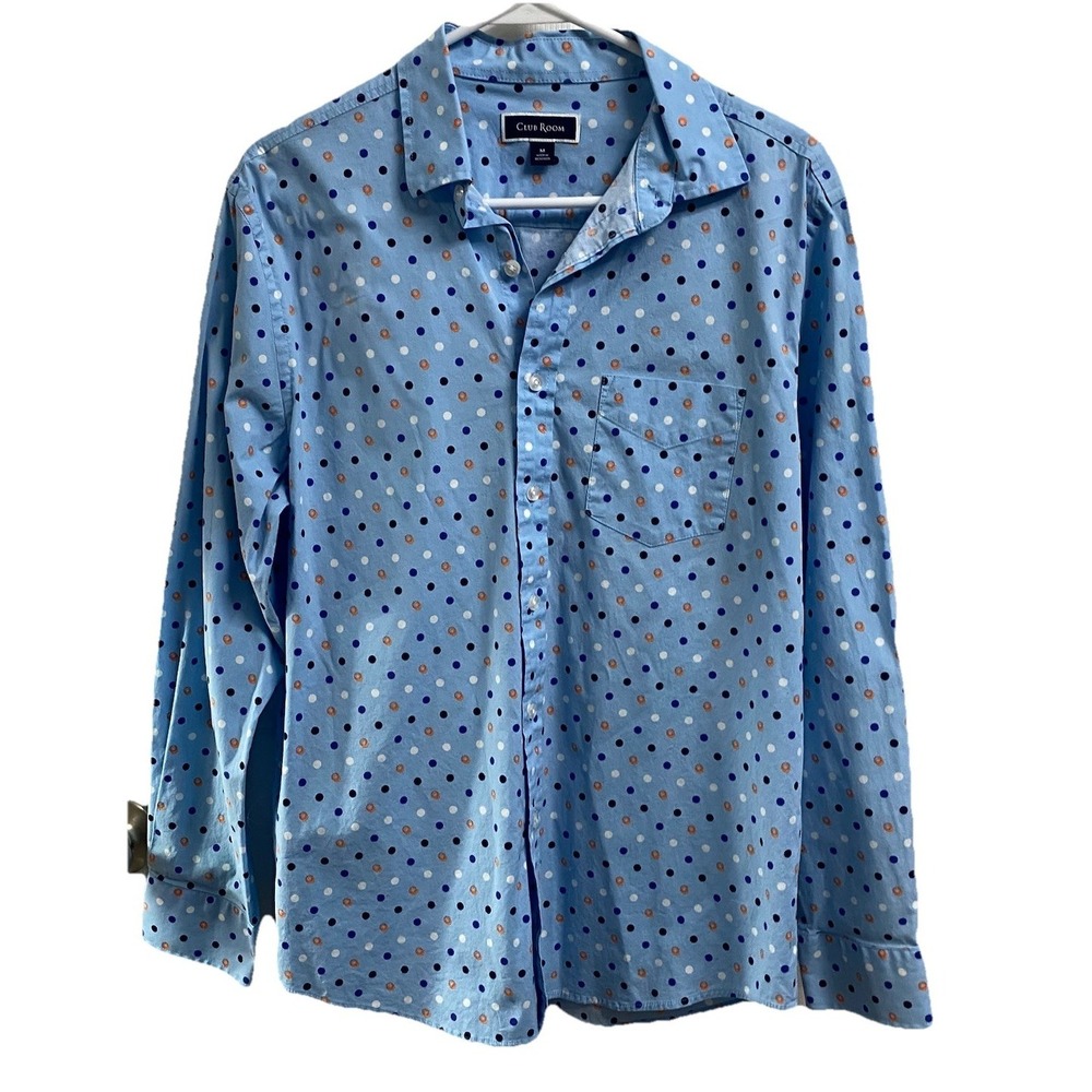 Club Room Men's Blue/White Polka Dot‎ Button Down Dress Work Shirt Sz. M